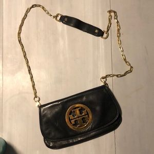 Tory Burch Reva Logo Crossbody Bag (Black & Gold)